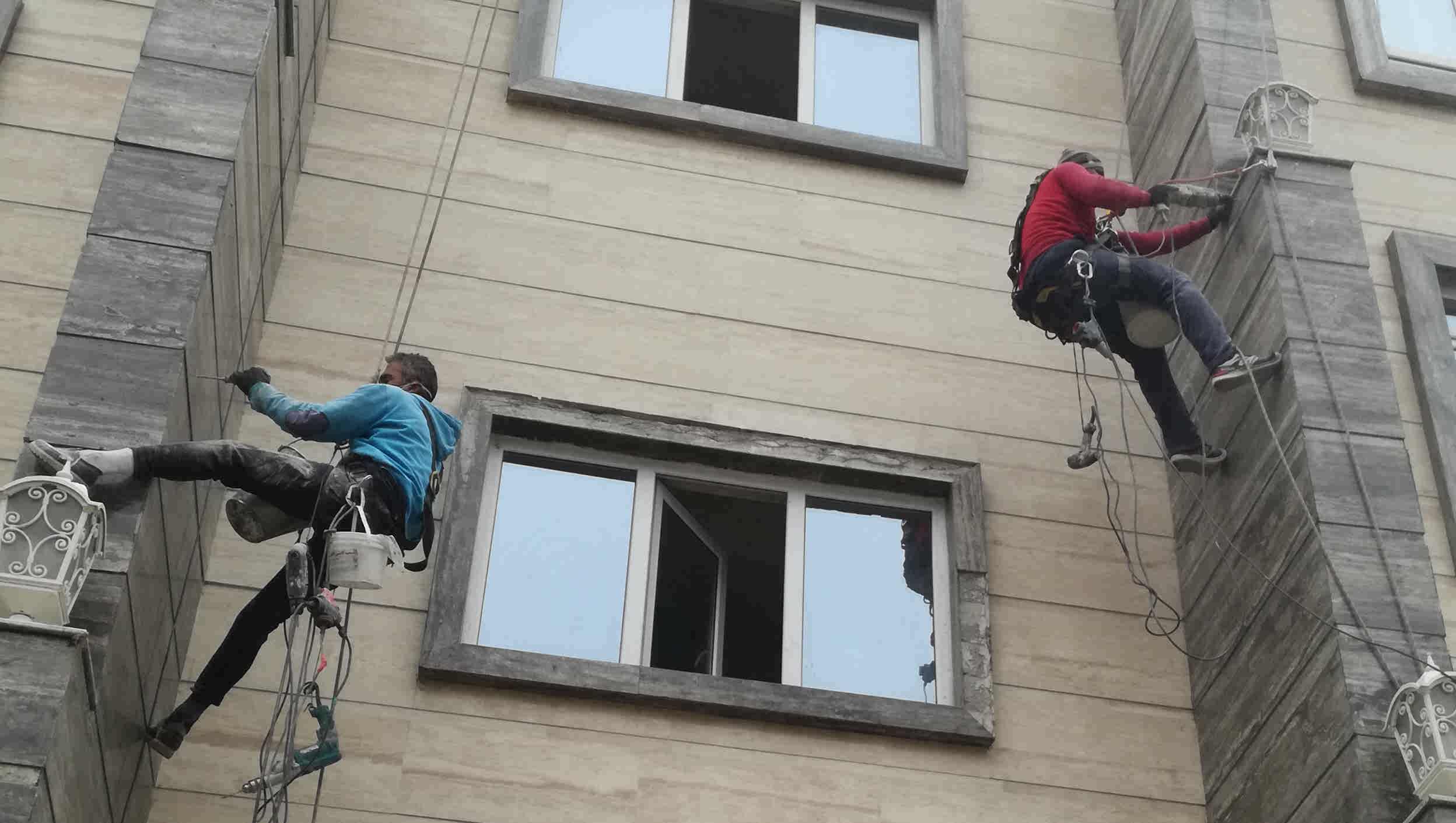 بندباز نمای ساختمان با طناب بدون داربست و داربست طنابی در تهران و کرج